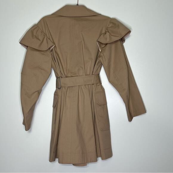 Rebecca Taylor Faille Ruffle Trim Trench Coat Medium EUC - Picture 7 of 12